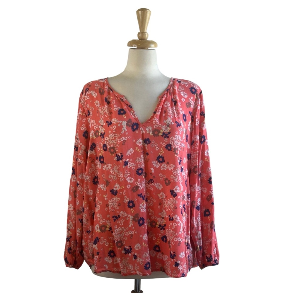 OLD NAVY Top Floral Peasant 3/4 Sleeve XXL Orange Blue Flowy